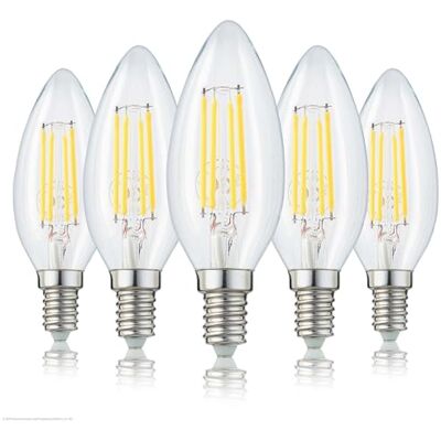 hellum LED Lampe Kerzenform E14, 5er warmweiß 4,5W ersetzt 40 Watt klar Kerzenlampe 470 Lumen 2700 Kelvin, E14 Vintage Leuchtmittel, Glühbirne LED Kerzenbirne C35, LED Filament innen & außen 220193 hellum LED Lampe Kerzenform E14, 5er warmweiß 4,5W ersetzt 40 Watt klar Kerzenlampe 470 Lumen 2700 Kelvin, E14 Vintage Leuchtmittel, Glühbirne LED Kerzenbirne C35, LED Filament innen & außen 220193