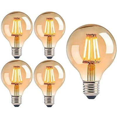 Trango 5er Pack E27005 3-Stufen dimmbar E27 LED warmweiß Gold farbig 2500 Kelvin 4 Watt 400 Lumen, G80 Ø8cm Filament Edison Glühbirne, Amber Vintage Glühbirne, Retro-Beleuchtung Globe Leuchtmittel Trango 5er Pack E27005 3-Stufen dimmbar E27 LED warmweiß Gold farbig 2500 Kelvin 4 Watt 400 Lumen, G80 Ø8cm Filament Edison Glühbirne, Amber Vintage Glühbirne, Retro-Beleuchtung Globe Leuchtmittel