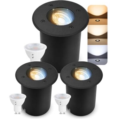 SSC-LUXon JUAVI Bodeneinbauleuchte 3er Set rund IP67 GU10 5W 3 Lichtfarben Drei befahrbare Bodenstrahler bis 2000kg schwenkbar, warmweiß bis tageslicht, direkt an 230V, für Garten, inkl. LED SSC-LUXon JUAVI Bodeneinbauleuchte 3er Set rund IP67 GU10 5W 3 Lichtfarben Drei befahrbare Bodenstrahler bis 2000kg schwenkbar, warmweiß bis tageslicht, direkt an 230V, für Garten, inkl. LED