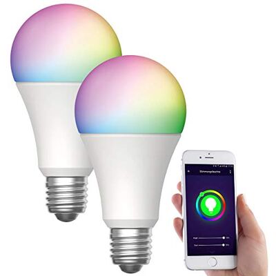 Luminea Home Control Smarte Glühbirne: 2er-Set WLAN-LED-Lampe, E27, RGB-CCT, 9W (ersetzt 75W), F, 800 lm, App (WLAN Birnen, WLAN Glühbirne Alexa, Leuchtmittel kaltweiß) Luminea Home Control Smarte Glühbirne: 2er-Set WLAN-LED-Lampe, E27, RGB-CCT, 9W (ersetzt 75W), F, 800 lm, App (WLAN Birnen, WLAN Glühbirne Alexa, Leuchtmittel kaltweiß)