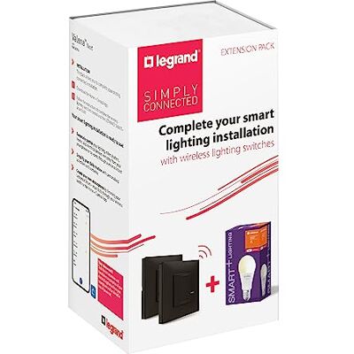 Legrand 199224 Erweiterungspack Valena Next mit Netatmo: 2 kabellose Beleuchtungsbefehle + 1 x E27 Smart-Glühbirne Klassisch/Schwarz Legrand 199224 Erweiterungspack Valena Next mit Netatmo: 2 kabellose Beleuchtungsbefehle + 1 x E27 Smart-Glühbirne Klassisch/Schwarz
