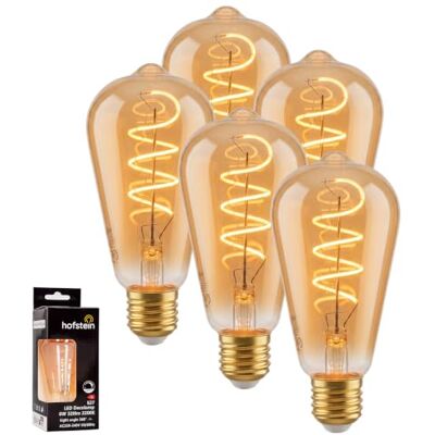 HOFSTEIN E27 LED Glühbirne Warmweiss 5er Set, Vintage Leuchtmittel Länglich Dimmbar, 6W, 320 Lumen, 2200 Kelvin, ST64, Dekorative Birne Bernsteinfarben für Wohnzimmer, Esszimmer, Schlafzimmer HOFSTEIN E27 LED Glühbirne Warmweiss 5er Set, Vintage Leuchtmittel Länglich Dimmbar, 6W, 320 Lumen, 2200 Kelvin, ST64, Dekorative Birne Bernsteinfarben für Wohnzimmer, Esszimmer, Schlafzimmer