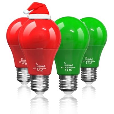 Lustaled Rot und Grüne Glühbirne E27, Farbige LED Glühbirne 9W A60 Golf Kugel Dekoration Glühbirne für Valentinstag/Halloween/Weihnachten/Festival Licht/Party/Bar, 4 Stück Lustaled Rot und Grüne Glühbirne E27, Farbige LED Glühbirne 9W A60 Golf Kugel Dekoration Glühbirne für Valentinstag/Halloween/Weihnachten/Festival Licht/Party/Bar, 4 Stück