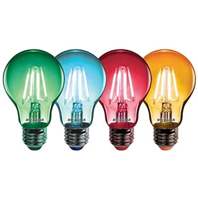 SYLVANIA Retro LED Lampe Helios Chroma A60, E27 Sockel, 4 Watt, Lichterkette, Klarer Kolben in Birnen Form, 106mm Höhe, 60mm Durchmesser, 4 Stück, Mehrfarbig Grün, Blau, Rot, Gelb SYLVANIA Retro LED Lampe Helios Chroma A60, E27 Sockel, 4 Watt, Lichterkette, Klarer Kolben in Birnen Form, 106mm Höhe, 60mm Durchmesser, 4 Stück, Mehrfarbig Grün, Blau, Rot, Gelb