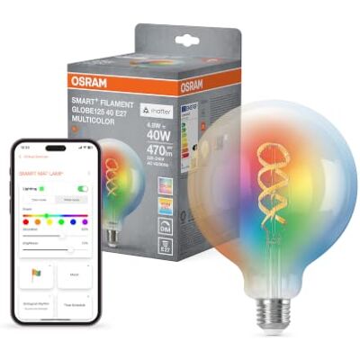 Osram SMART+ LED-Lampe Globe 125 Filament E27, RGBW, Matter-kompatibel, WiFi, steuerbar per App und Sprachassistenten, Multicolor, dimmbar Osram SMART+ LED-Lampe Globe 125 Filament E27, RGBW, Matter-kompatibel, WiFi, steuerbar per App und Sprachassistenten, Multicolor, dimmbar