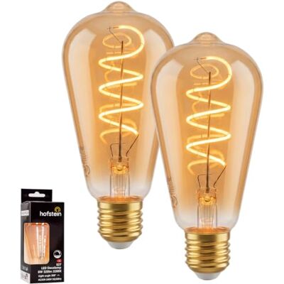 HOFSTEIN E27 LED Glühbirne Warmweiss 2er Set, Vintage Leuchtmittel Länglich Dimmbar, 6W, 320 Lumen, 2200 Kelvin, ST64, Dekorative Birne Bernsteinfarben für Wohnzimmer, Esszimmer, Schlafzimmer HOFSTEIN E27 LED Glühbirne Warmweiss 2er Set, Vintage Leuchtmittel Länglich Dimmbar, 6W, 320 Lumen, 2200 Kelvin, ST64, Dekorative Birne Bernsteinfarben für Wohnzimmer, Esszimmer, Schlafzimmer