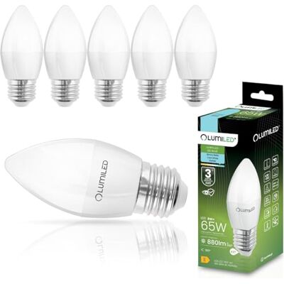Lumiled B35 E27 Fassung LED Lampe 8W (ersetzt 65W) 880 Lumen Kerze Milch Glas Leuchtmittel in Kerzeform 6500K Kaltweiß Birne Lampen 180° Grad Abstrahlwinkel LED Lampen Kerzenbirnen 6er-Pack Lumiled B35 E27 Fassung LED Lampe 8W (ersetzt 65W) 880 Lumen Kerze Milch Glas Leuchtmittel in Kerzeform 6500K Kaltweiß Birne Lampen 180° Grad Abstrahlwinkel LED Lampen Kerzenbirnen 6er-Pack