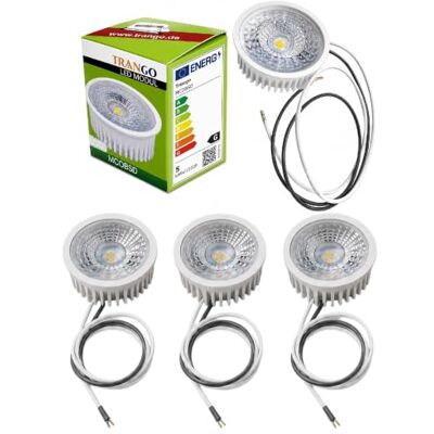 Trango 3er Pack 5 Watt 3 Stufen dimmbar MOCOBSD-C*3 LED Modul inkl. je 50cm Kabel T: 3cm 3000K warmweiß zum Austauschen Einbauleuchte, Deckenstrahler, Einbaustrahler GU10 & MR16 Leuchtmittel Trango 3er Pack 5 Watt 3 Stufen dimmbar MOCOBSD-C*3 LED Modul inkl. je 50cm Kabel T: 3cm 3000K warmweiß zum Austauschen Einbauleuchte, Deckenstrahler, Einbaustrahler GU10 & MR16 Leuchtmittel