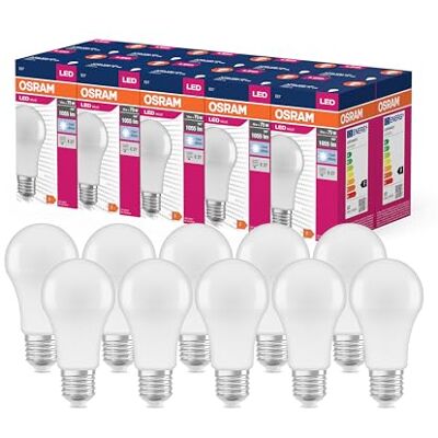 Osram LED Star Value Classic A75 LED Lampe für E27 Sockel, Birnenform, FR, 1055 Lumen, kaltweiß (4000K), Ersatz für herkömmliche 75W Glühbirnen, nicht dimmbar, 10er-Pack Osram LED Star Value Classic A75 LED Lampe für E27 Sockel, Birnenform, FR, 1055 Lumen, kaltweiß (4000K), Ersatz für herkömmliche 75W Glühbirnen, nicht dimmbar, 10er-Pack