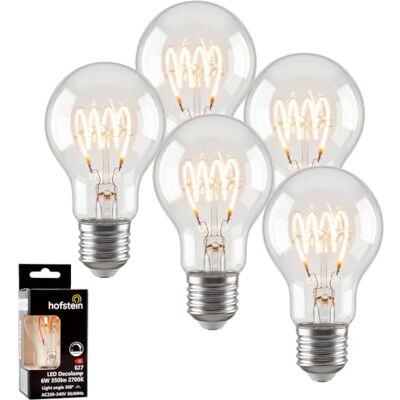 HOFSTEIN E27 LED Warmweiss Glühbirne Vintage Leuchtmittel 5er Set, 6 Watt Kugel Lampe Klar, E27 LED 2700K 350 Lumen A60 Dimmbar Für Wohnzimmer, Esszimmer Und Dekolicht HOFSTEIN E27 LED Warmweiss Glühbirne Vintage Leuchtmittel 5er Set, 6 Watt Kugel Lampe Klar, E27 LED 2700K 350 Lumen A60 Dimmbar Für Wohnzimmer, Esszimmer Und Dekolicht