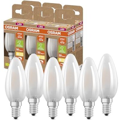 Osram SUPERSTAR+ CLASSIC B GLFR 40 LED-Lampe, E14, Minikerzenform, 2,9W, 470lm, 2700K, warmweißes Licht, dimmbar, LED-Filament-Technologie, sehr energiesparend, Energieeffizienzklasse C,6-Pack Osram SUPERSTAR+ CLASSIC B GLFR 40 LED-Lampe, E14, Minikerzenform, 2,9W, 470lm, 2700K, warmweißes Licht, dimmbar, LED-Filament-Technologie, sehr energiesparend, Energieeffizienzklasse C,6-Pack