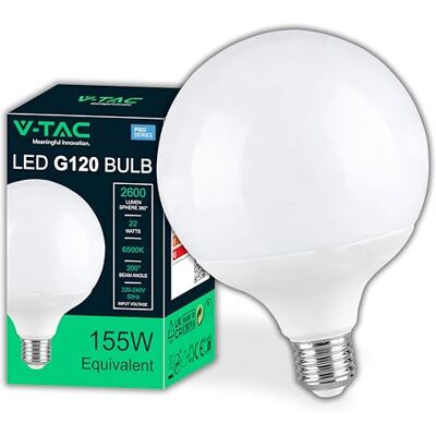 V-TAC LED Glühbirne Globe E27 22W (entspricht 125W) G120-2600 Lumen LED Lampe Globeform LED Glühlampen Energiesparlampe Licht 6500K Kaltweiß V-TAC LED Glühbirne Globe E27 22W (entspricht 125W) G120-2600 Lumen LED Lampe Globeform LED Glühlampen Energiesparlampe Licht 6500K Kaltweiß