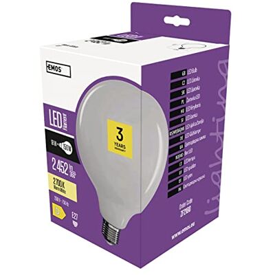 Emos LED Lampe Globe milchig, 18W Ersatz für 150W Glühbirne, Filament Retro-Glühlampe mit E27 Sockel, Helligkeit 2452 lm, Warmweiß 2700 K, 25000 h Lebensdauer, CRI min. 80, 340° Abstrahlwinkel Emos LED Lampe Globe milchig, 18W Ersatz für 150W Glühbirne, Filament Retro-Glühlampe mit E27 Sockel, Helligkeit 2452 lm, Warmweiß 2700 K, 25000 h Lebensdauer, CRI min. 80, 340° Abstrahlwinkel