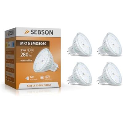 SEBSON GU5.3 / MR16 LED Lampe 12V warmweiß 3,5W, ersetzt 30W 4er Set GU5.3 LED 12V DC Leuchtmittel 50mm Durchmesser für Einbaustrahler, 30W Glühbirnen Ersatz, 280lm Deckenstrahler 110° SEBSON GU5.3 / MR16 LED Lampe 12V warmweiß 3,5W, ersetzt 30W 4er Set GU5.3 LED 12V DC Leuchtmittel 50mm Durchmesser für Einbaustrahler, 30W Glühbirnen Ersatz, 280lm Deckenstrahler 110°