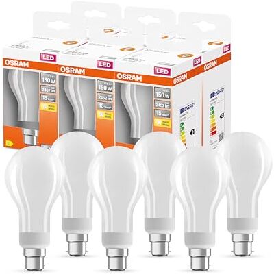 Osram LED Star Classic A150 LED Lampe für B22d Sockel, Birnenform, GL FR, 2452 Lumen, warmweiß (2700K), Ersatz für herkömmliche 150W Glühbirnen, nicht dimmbar, 6er-Pack Osram LED Star Classic A150 LED Lampe für B22d Sockel, Birnenform, GL FR, 2452 Lumen, warmweiß (2700K), Ersatz für herkömmliche 150W Glühbirnen, nicht dimmbar, 6er-Pack