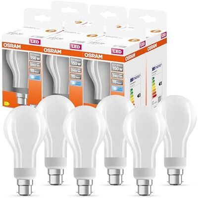 Osram LED Star Classic A150 LED Lampe für B22d Sockel, Birnenform, GL FR, 2452 Lumen, kaltweiß (4000K), Ersatz für herkömmliche 150W Glühbirnen, nicht dimmbar, 6er-Pack Osram LED Star Classic A150 LED Lampe für B22d Sockel, Birnenform, GL FR, 2452 Lumen, kaltweiß (4000K), Ersatz für herkömmliche 150W Glühbirnen, nicht dimmbar, 6er-Pack