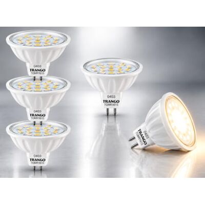 Trango 5er Set MR1615 LED Leuchtmittel 6 Watt 450 Lumen 12-Volt 3000K warmweiß mit MR16 I GU5.3 I G4 Fassung zum Austausch herkömmlicher Halogen Glühlampe, Reflektor Lampe, LED Birnen Trango 5er Set MR1615 LED Leuchtmittel 6 Watt 450 Lumen 12-Volt 3000K warmweiß mit MR16 I GU5.3 I G4 Fassung zum Austausch herkömmlicher Halogen Glühlampe, Reflektor Lampe, LED Birnen