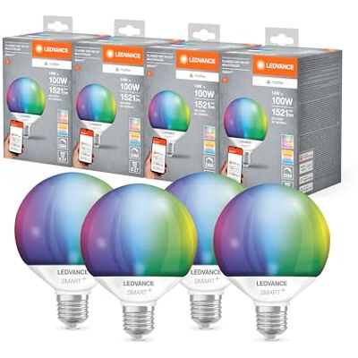 LEDVANCE SMART+ MATTER LED-Lampe, kompatibel mit Google, Alexa, Apple, weiße Frost-Optik, 14W, 1521lm, E27, Farblicht & Weißlicht, App- oder Sprachsteuerung, bis zu 20.000 Std. Lebensdauer, 4-Pack LEDVANCE SMART+ MATTER LED-Lampe, kompatibel mit Google, Alexa, Apple, weiße Frost-Optik, 14W, 1521lm, E27, Farblicht & Weißlicht, App- oder Sprachsteuerung, bis zu 20.000 Std. Lebensdauer, 4-Pack