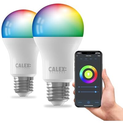 CALEX Smart LED Lampe, E27, A60, RGB-Farben & kalt- bis warmweiß Licht, dimmbar, WLAN App- & Sprachsteuerung, 2er Pack CALEX Smart LED Lampe, E27, A60, RGB-Farben & kalt- bis warmweiß Licht, dimmbar, WLAN App- & Sprachsteuerung, 2er Pack