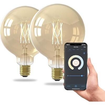 CALEX Smart LED Lampe, E27, G125, Gold Filament, warmweißes Licht, dimmbar, WLAN App- & Sprachsteuerung, 2er Pack CALEX Smart LED Lampe, E27, G125, Gold Filament, warmweißes Licht, dimmbar, WLAN App- & Sprachsteuerung, 2er Pack