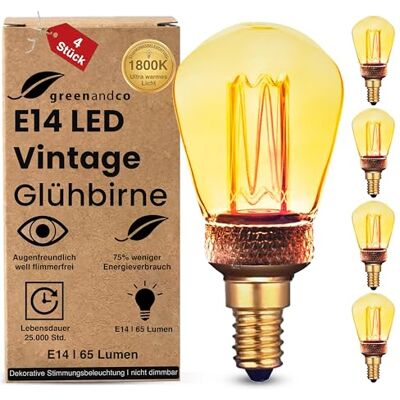greenandco 4x Vintage Design LED Birne zur Stimmungsbeleuchtung E14 ST45 gold 2W 65lm 1800K extra warmweiß 320° 230V flimmerfrei nicht dimmbar Edison Glühbirne greenandco 4x Vintage Design LED Birne zur Stimmungsbeleuchtung E14 ST45 gold 2W 65lm 1800K extra warmweiß 320° 230V flimmerfrei nicht dimmbar Edison Glühbirne