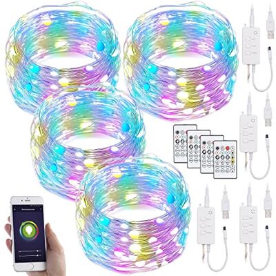 Luminea Home Control Lichterkette dimmbar: 4er RGB-LED-Lichterdraht mit Musik-Steueurung, WLAN und App, USB, 10 m (LED Lichterkette Musik, WLAN-RGB) Luminea Home Control Lichterkette dimmbar: 4er RGB-LED-Lichterdraht mit Musik-Steueurung, WLAN und App, USB, 10 m (LED Lichterkette Musik, WLAN-RGB)