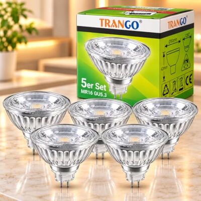 Trango 5er Set MR16-NT3*5 LED Leuchtmittel mit MR16 Fassung zum Austausch von herkömmlichen Halogen Leuchtmittel MR16 I GU5.3 I G4 12 Volt 3000K warmweiß Glühlampe, Reflektor Lampe, LED Birnen Trango 5er Set MR16-NT3*5 LED Leuchtmittel mit MR16 Fassung zum Austausch von herkömmlichen Halogen Leuchtmittel MR16 I GU5.3 I G4 12 Volt 3000K warmweiß Glühlampe, Reflektor Lampe, LED Birnen