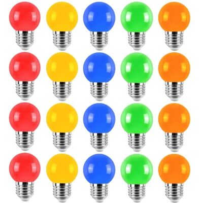Jiotouhu 20er Pack Farbige Glühbirnen LED 2W E27 G45 Beleuchtung Glühbirnen, LED Farbige Golf Kugel Glühbirne, Gemischte Farben Rot Grün Blau Orange Gelb Jiotouhu 20er Pack Farbige Glühbirnen LED 2W E27 G45 Beleuchtung Glühbirnen, LED Farbige Golf Kugel Glühbirne, Gemischte Farben Rot Grün Blau Orange Gelb