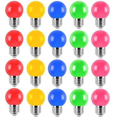 Jiotouhu 20er Pack Farbige Glühbirnen LED 2W E27 G45 Beleuchtung Glühbirnen, LED Farbige Golf Kugel Glühbirne, Gemischte Farben Rot Grün Blau Pink Gelb Jiotouhu 20er Pack Farbige Glühbirnen LED 2W E27 G45 Beleuchtung Glühbirnen, LED Farbige Golf Kugel Glühbirne, Gemischte Farben Rot Grün Blau Pink Gelb