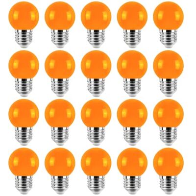 Jiotouhu 20er Pack Farbige Glühbirnen LED 2W E27 G45 Beleuchtung Glühbirnen, LED Farbige Golf Kugel Glühbirne für Haus Dekoration, Garten, Party, Hochzeit, Weihnachten, Feier, orange Jiotouhu 20er Pack Farbige Glühbirnen LED 2W E27 G45 Beleuchtung Glühbirnen, LED Farbige Golf Kugel Glühbirne für Haus Dekoration, Garten, Party, Hochzeit, Weihnachten, Feier, orange