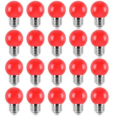 Jiotouhu 20er Pack Farbige Glühbirnen LED 2W E27 G45 Beleuchtung Glühbirnen, LED Farbige Golf Kugel Glühbirne für Haus Dekoration, Garten, Party, Hochzeit, Weihnachten, Feier,rot Jiotouhu 20er Pack Farbige Glühbirnen LED 2W E27 G45 Beleuchtung Glühbirnen, LED Farbige Golf Kugel Glühbirne für Haus Dekoration, Garten, Party, Hochzeit, Weihnachten, Feier,rot
