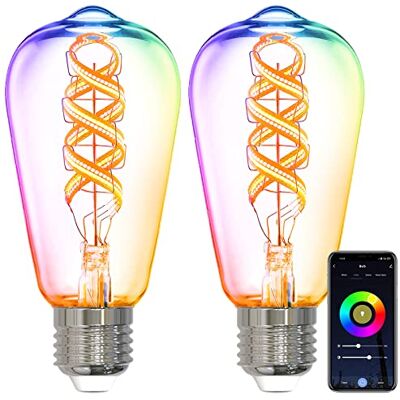 ANTELA Alexa Glühbirnen E27 5W Smart LED Vintage Edison Lampe, WLAN RGB Dimmbare Birne, APP Steuern Kompatibel mit Google Home, Warmweiß Licht, 2 Stück ANTELA Alexa Glühbirnen E27 5W Smart LED Vintage Edison Lampe, WLAN RGB Dimmbare Birne, APP Steuern Kompatibel mit Google Home, Warmweiß Licht, 2 Stück