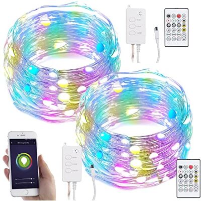 Luminea Home Control WLAN Lichterkette: 2er RGB-LED-Lichterdraht mit Musik-Steueurung, WLAN und App, USB, 10 m (Lichterkette mit Mikrofon, LED Musik, TUYA) Luminea Home Control WLAN Lichterkette: 2er RGB-LED-Lichterdraht mit Musik-Steueurung, WLAN und App, USB, 10 m (Lichterkette mit Mikrofon, LED Musik, TUYA)