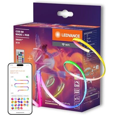 LEDVANCE SMART WIFI COB dekorative bunte COB Strips mit MAGIC RGB; Wifi und homogenem Lichteffekt; dimmbar; Silikon; 5 m; Leuchtmittel nicht austauschbar LEDVANCE SMART WIFI COB dekorative bunte COB Strips mit MAGIC RGB; Wifi und homogenem Lichteffekt; dimmbar; Silikon; 5 m; Leuchtmittel nicht austauschbar