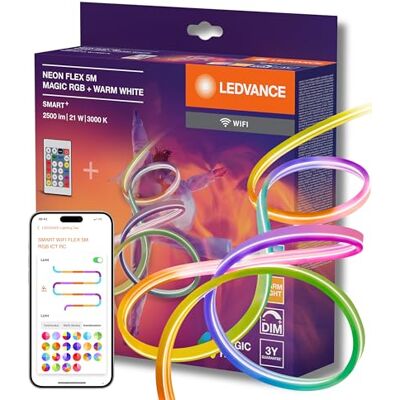 LEDVANCE SMART WIFI NEON FLEX bunte/weiße LED-Streifen für Außen mit WiFi-Technologie und homogener Lichtverteilung; MGC TW RC; nicht dimmbar; weiß; Silikon; 5 m; Leuchtmittel nicht austauschbar LEDVANCE SMART WIFI NEON FLEX bunte/weiße LED-Streifen für Außen mit WiFi-Technologie und homogener Lichtverteilung; MGC TW RC; nicht dimmbar; weiß; Silikon; 5 m; Leuchtmittel nicht austauschbar