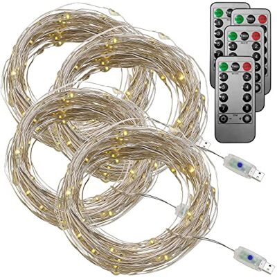 Lunartec Lichterkette USB: 4er-Set USB-LED-Lichterdraht, 100 LEDs, 8 Modi, 10 m, warmweiß (Lichterkette Timer, Kupferdraht, Kfz) Lunartec Lichterkette USB: 4er-Set USB-LED-Lichterdraht, 100 LEDs, 8 Modi, 10 m, warmweiß (Lichterkette Timer, Kupferdraht, Kfz)