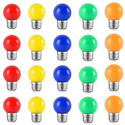 HUAMu 20er Pack Farbige Glühbirnen LED 2W E27 G45 Beleuchtung Glühbirnen, LED Farbige Golf Kugel Glühbirne, Gemischte Farben Rot Grün Blau Orange Gelb HUAMu 20er Pack Farbige Glühbirnen LED 2W E27 G45 Beleuchtung Glühbirnen, LED Farbige Golf Kugel Glühbirne, Gemischte Farben Rot Grün Blau Orange Gelb