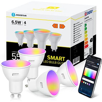 Aigostar Alexa Glühbirnen GU10 SL2 Smart LED Lampe 6.5W Wlan Glühbirne LED RGBCW 2700-6500K Dimmbare, 26 Szenenmodus, App-steuerung, Kompatibel mit Alexa/Google Home, Kein Hub notwendig, 4 Stücke Aigostar Alexa Glühbirnen GU10 SL2 Smart LED Lampe 6.5W Wlan Glühbirne LED RGBCW 2700-6500K Dimmbare, 26 Szenenmodus, App-steuerung, Kompatibel mit Alexa/Google Home, Kein Hub notwendig, 4 Stücke