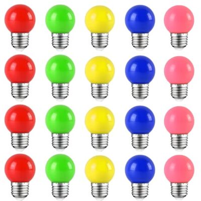 WULUN 20er Pack Farbige Glühbirnen LED 2W E27 G45 Beleuchtung Glühbirnen, LED Farbige Golf Kugel Glühbirne, Gemischte Farben Rot Grün Blau Rosa Gelb WULUN 20er Pack Farbige Glühbirnen LED 2W E27 G45 Beleuchtung Glühbirnen, LED Farbige Golf Kugel Glühbirne, Gemischte Farben Rot Grün Blau Rosa Gelb