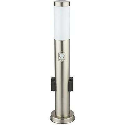 GLOBO LED Gartenleuchte Edelstahl Außenleuchte silber Stehlampe Bewegungsmelder Wegeleuchte mit 2 Steckdosen, 11W 1055lm 3000K, DxH 13,1x60 cm GLOBO LED Gartenleuchte Edelstahl Außenleuchte silber Stehlampe Bewegungsmelder Wegeleuchte mit 2 Steckdosen, 11W 1055lm 3000K, DxH 13,1x60 cm