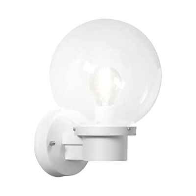Konstsmide Moderne LED Außenwandleuchte mit Dämmerungsschalter und großer Glas Kugel, Weiß Konstsmide Moderne LED Außenwandleuchte mit Dämmerungsschalter und großer Glas Kugel, Weiß