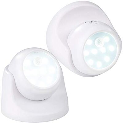 Luminea Bewegungsmelder Batterie: 2er-Set kabellose LED-Strahler, Bewegungssensor, 360° drehbar,100 lm (Bewegungsmelder innen mit Batterie, Lampe mit, Spot) Luminea Bewegungsmelder Batterie: 2er-Set kabellose LED-Strahler, Bewegungssensor, 360° drehbar,100 lm (Bewegungsmelder innen mit Batterie, Lampe mit, Spot)