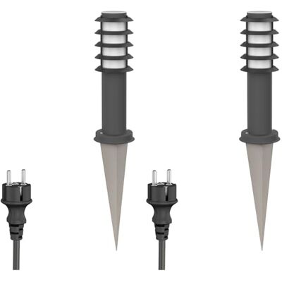 ledscom.de 2x Pollerleuchte PORU mit Erdspieß und 2m Kabel für außen, IP44, Gitter, 39cm, anthrazit, inkl. E27 Lampe max. 963lm, warmweiß ledscom.de 2x Pollerleuchte PORU mit Erdspieß und 2m Kabel für außen, IP44, Gitter, 39cm, anthrazit, inkl. E27 Lampe max. 963lm, warmweiß