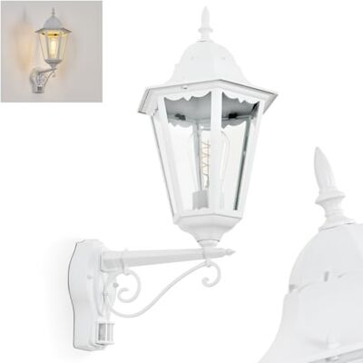 HOFSTEIN Außenwandleuchte Hongkong, Außenwandlampe mit Bewegungsmelder aus Metall/Glas in Weiß/Klar, Wandleuchte außen Vintage/Antik/Landhaus, E27, IP44, Garten, Hof, Außenbereich, Haustür HOFSTEIN Außenwandleuchte Hongkong, Außenwandlampe mit Bewegungsmelder aus Metall/Glas in Weiß/Klar, Wandleuchte außen Vintage/Antik/Landhaus, E27, IP44, Garten, Hof, Außenbereich, Haustür