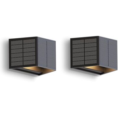 CALEX Caserta Solar Wandleuchte, warmweißes Up & Down Licht, solarbetrieben, kabellos, wasserdicht, Schwarz, 2er Pack CALEX Caserta Solar Wandleuchte, warmweißes Up & Down Licht, solarbetrieben, kabellos, wasserdicht, Schwarz, 2er Pack