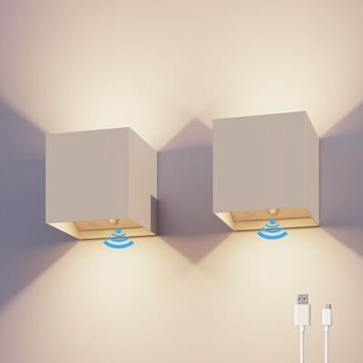CALEX Volterra Wandleuchte, für Außen & Innen, warmweißes Up & Down Licht, Akku aufladbar mit USB-C, kabellos, Bewegungsmelder, wasserdicht, Sand, 2er Pack CALEX Volterra Wandleuchte, für Außen & Innen, warmweißes Up & Down Licht, Akku aufladbar mit USB-C, kabellos, Bewegungsmelder, wasserdicht, Sand, 2er Pack