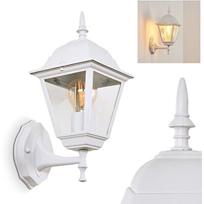 HOFSTEIN Außenwandleuchte Naofe, Außenwandlampe aus Metall/Glas in Weiß/Klar, moderne Wandleuchte Up im Retro/Vintage/Landhaus-Design, E27, IP44, Eingangsbereich, Haustür, Terrasse, Hof HOFSTEIN Außenwandleuchte Naofe, Außenwandlampe aus Metall/Glas in Weiß/Klar, moderne Wandleuchte Up im Retro/Vintage/Landhaus-Design, E27, IP44, Eingangsbereich, Haustür, Terrasse, Hof