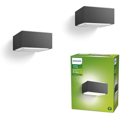 Philips Hedgehog Outdoor Wandleuchte (42 W), wetterfeste Außenleuchte für moderne Lichtakzente, E27 Leuchte ohne Leuchtmittel, anthrazit, Doppelpack Philips Hedgehog Outdoor Wandleuchte (42 W), wetterfeste Außenleuchte für moderne Lichtakzente, E27 Leuchte ohne Leuchtmittel, anthrazit, Doppelpack