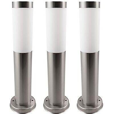 etc-shop Außen Stehleuchte Garten Sockelleuchte Terrasse Standleuchte Edelstahl Pollerlampe, silber, 1x E27, DxH 7,6x45 cm, 3er Set etc-shop Außen Stehleuchte Garten Sockelleuchte Terrasse Standleuchte Edelstahl Pollerlampe, silber, 1x E27, DxH 7,6x45 cm, 3er Set