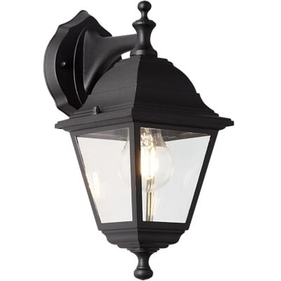 Lightbox Vintage Außen Wandlampe Glas Regenschutz hängend schwarze Außen Wandlampe, 31x14x19cm, E27, max. 60W, IP44, Metall/Glas, schwarz Lightbox Vintage Außen Wandlampe Glas Regenschutz hängend schwarze Außen Wandlampe, 31x14x19cm, E27, max. 60W, IP44, Metall/Glas, schwarz